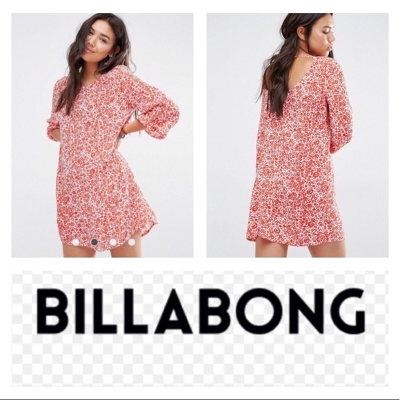 𝅺NWOT Billabong Long Sleeve Floral Printed Mini Dress - Picture 1 of 15